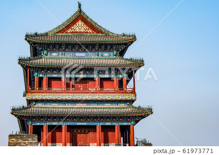 China, Beijing, Forbidden City Different design elements of the colorful buildings rooftops closeup details China, Beijing, Forbidden City Different design elements of the colorful buildings rooftops closeup details 61973771