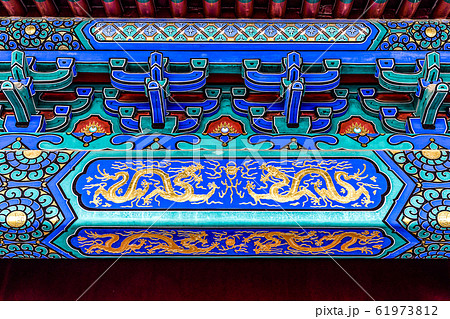 China, Beijing, Forbidden City Different design elements of the colorful buildings rooftops closeup details China, Beijing, Forbidden City Different design elements of the colorful buildings rooftops closeup details 61973812