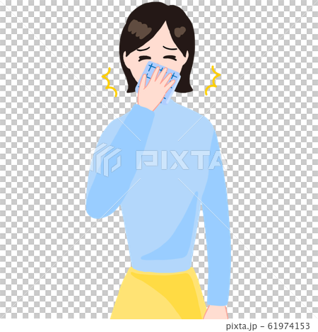 一個女人用手帕打噴嚏 61974153