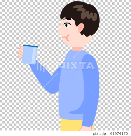 ブクブクうがいをする男の子のイラスト素材