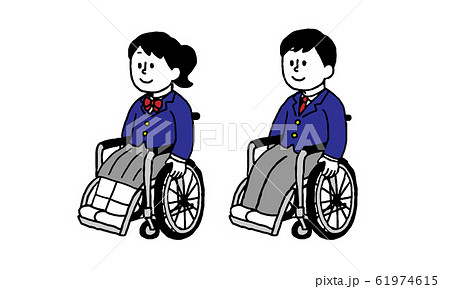 車椅子に乗るブレザー姿の男子女子学生 シンプル のイラスト素材