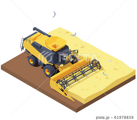 Vector isometric combine harvester in wheat field 61978839