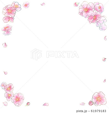 手描きの桃の花イラストフレーム 水彩風 のイラスト素材