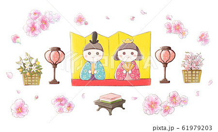 ひな祭りのイラストアイコンセット 水彩風 のイラスト素材
