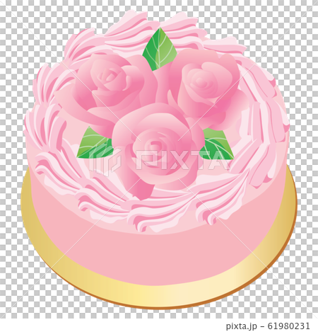 バラの花の飾りのピンク色のケーキのイラスト素材