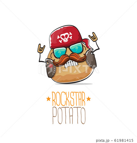 vector rock star potato funny cartoon cute character with bandana, leather jacket, sunglasses and moustache isolated on white background. rock n roll hipster vegetable funky character vector rock star potato funny cartoon cute character with bandana, leather jacket, sunglasses and moustache isolated on white background. rock n roll hipster vegetable funky character 61981415