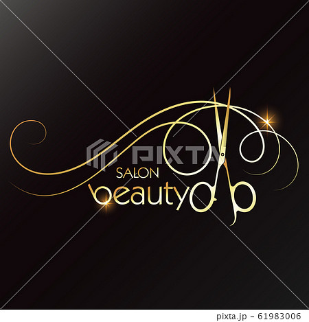 Beauty salon golden scissors and lock of hair 61983006