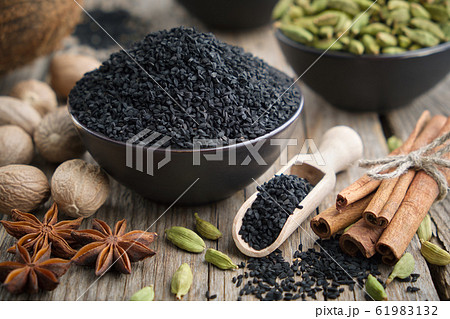 Healthy black cumin or roman coriander seeds. Healthy black cumin or roman coriander seeds. 61983132