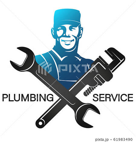 Plumber in uniform with wrench symbol 61983490