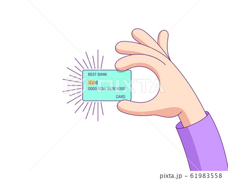 Cartoon human hand keeps and shows bank card. 61983558