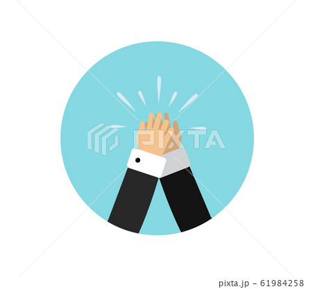 gesture two hands clap and give me five in a round frame 61984258