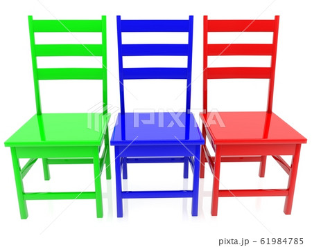 Three Chair concept on white background 61984785