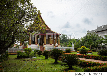 The Architecture and Ancient Buddha image and Sculpture Detail of (Hor Pha keo Museum).Haw Pha Kaew Museum in Vientiane, Laos. The Architecture and Ancient Buddha image and Sculpture Detail of (Hor Pha keo Museum).Haw Pha Kaew Museum in Vientiane, Laos. 61985412