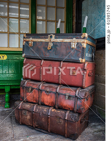 Luggage Barrow and cases on Embsay platform in 61985745