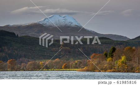 Autumn at Loch Ard with snow on Ben Lomond 61985816
