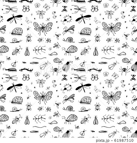 Hand Drawn Seamless Pattern with Insects or Small 61987510