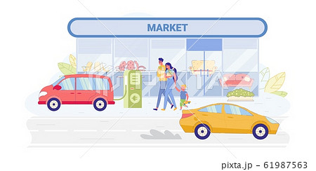 Charging Electric Car while Family is Shopping. Charging Electric Car while Family is Shopping. 61987563