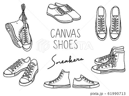 Handwritten Touch Canvas Shoes Illustration Set Stock Illustration