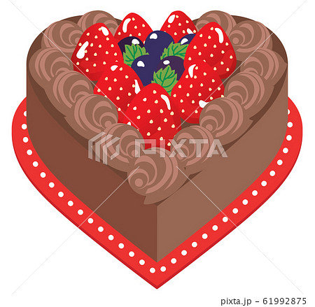 ハート形の苺のチョコレートケーキのイラスト素材