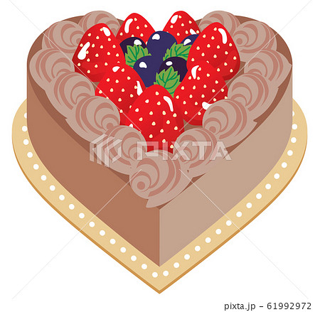 ハート形の苺のチョコレートケーキのイラスト素材