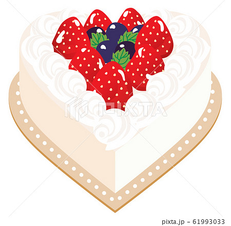ハート形の苺と生クリームのケーキのイラスト素材