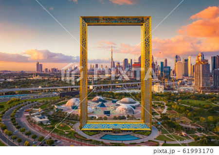 Aerial view of Dubai Frame, Downtown skyline, Aerial view of Dubai Frame, Downtown skyline, 61993170