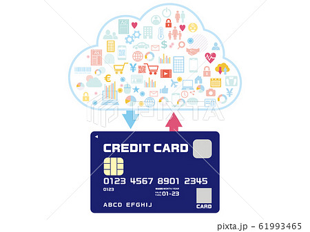 キャッシュレス決済に使えるクレジットカードで購入する様々なコンテンツのイラスト素材