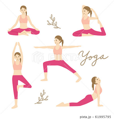 Full Set Yoga Asanas Practicing Yoga Stock Photo 134745566