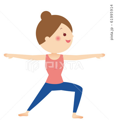 ヨガをする女性 英雄のポーズ ヨガをする女性 英雄のポーズ 61995914