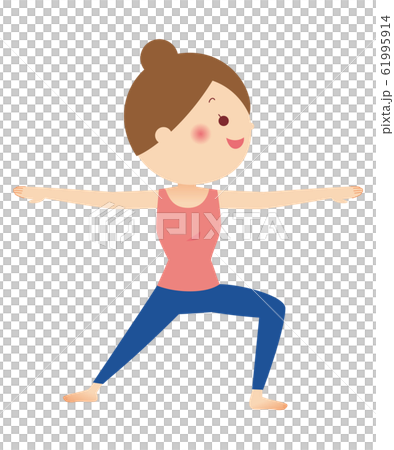 ヨガをする女性 英雄のポーズ ヨガをする女性 英雄のポーズ 61995914