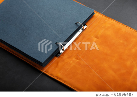 Photo album with blank black for photos. Split 61996487