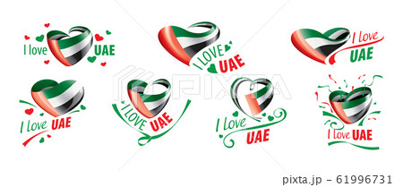 National flag of the United Arab Emirates in the shape of a heart and the inscription I love UAE. Vector illustration 61996731
