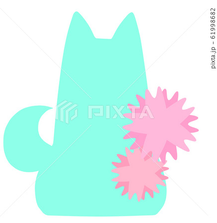 座る犬のシルエットと桜(水色) 座る犬のシルエットと桜(水色) 61998682