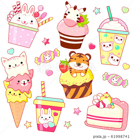 Collection Of Animal Shaped Dessertsのイラスト素材