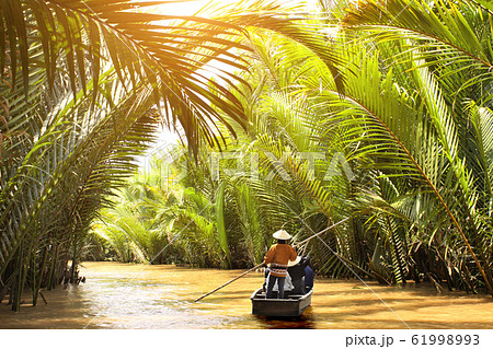 People boating in the delta of Mekong river, 61998993