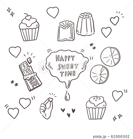 お菓子セット 線のみ のイラスト素材