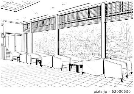 漫画風ペン画イラスト 温泉旅館のイラスト素材