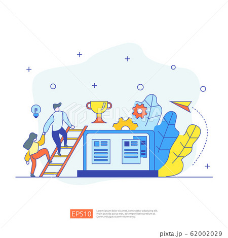 business concept with stair, trophy cup and tiny business concept with stair, trophy cup and tiny 62002029