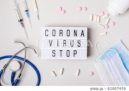 Lightboard with words Coronavirus stop. Atypical 62007459