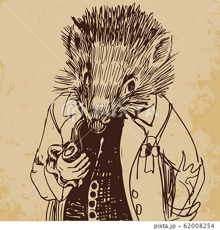 Hedgehog Dressed Up In A Jacket With A Pipe のイラスト素材 6054