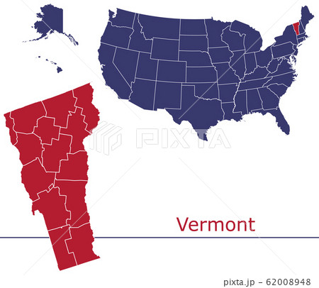 Vermont counties vector map with USA map colors national flag 62008948