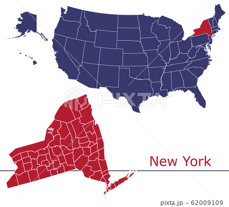 New York Counties Vector Map With Usa Map のイラスト素材