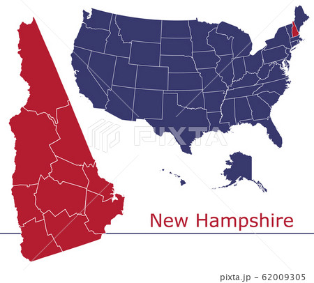New Hampshire counties vector map with USA map colors national flag New Hampshire counties vector map with USA map colors national flag 62009305