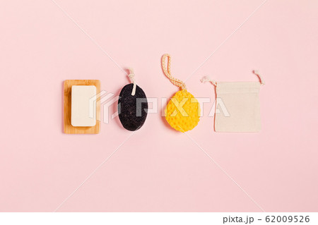 Zero waste accessories on pink background. 62009526