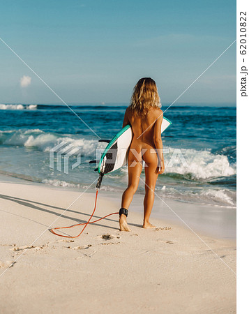 357px x 450px - Naked sexy surfgirl with surfboard on tropical... - Stock Photo [62010822]  - PIXTA
