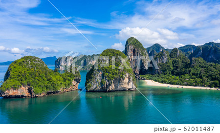 Aerial view Phra Nang Cave Beach with traditional Aerial view Phra Nang Cave Beach with traditional 62011487