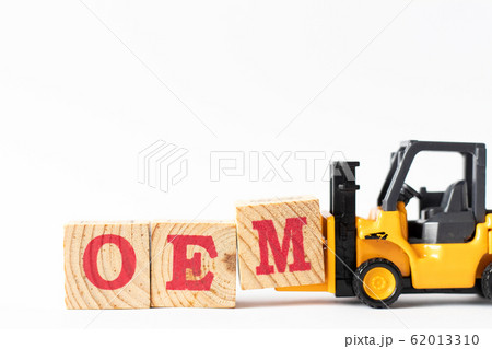 Toy forklift hold wood letter block M to complete word OEM 62013310