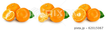 tangerine or mandarin fruit with leaves isolated on white background. Set or collection tangerine or mandarin fruit with leaves isolated on white background. Set or collection 62015067
