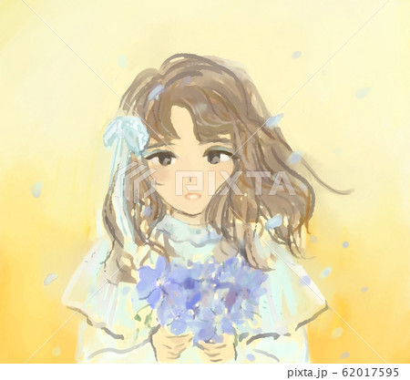 青い花を持った少女のイラスト素材