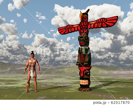 Aztec warrior and Totem Pole 62017870